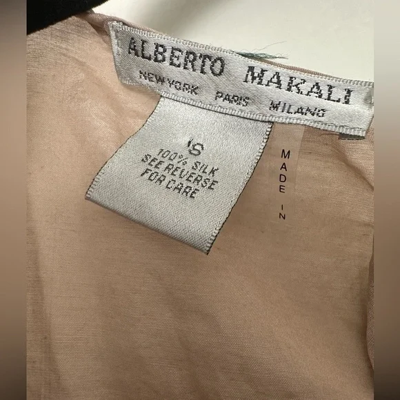 Alberto Makali 100% Silk Embroidered Ruffle Blouse Tan Boho Cottagecore Sz Small - Picture 3 of 6